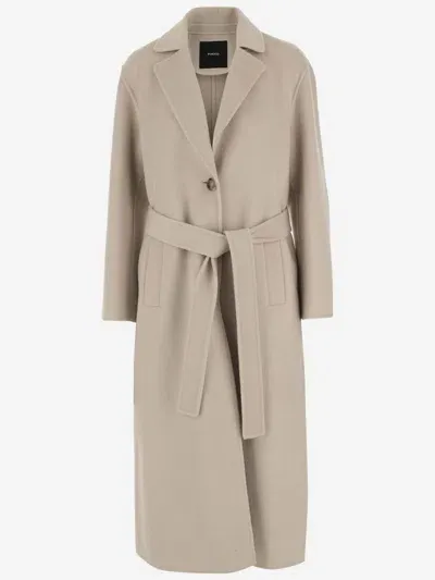 Pinko Wool Long Coat In Neutral