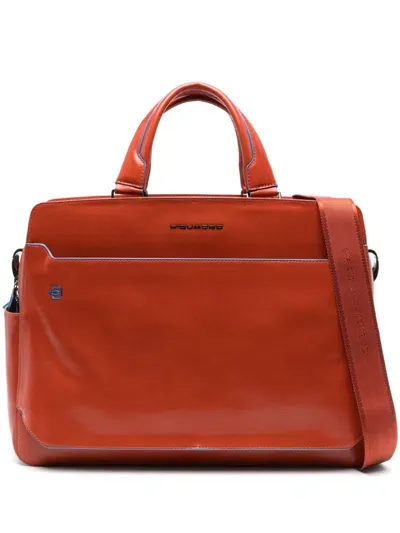 Piquadro Leather Laptop Bag In Orange