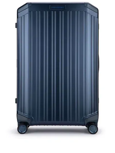 Piquadro Leather Trolley Luggage In Blue