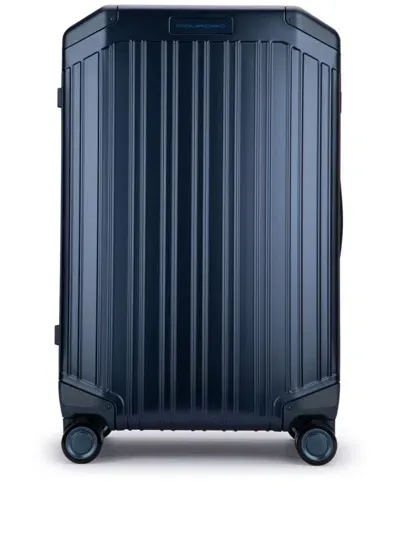 Piquadro Leather Trolley Luggage In Blue