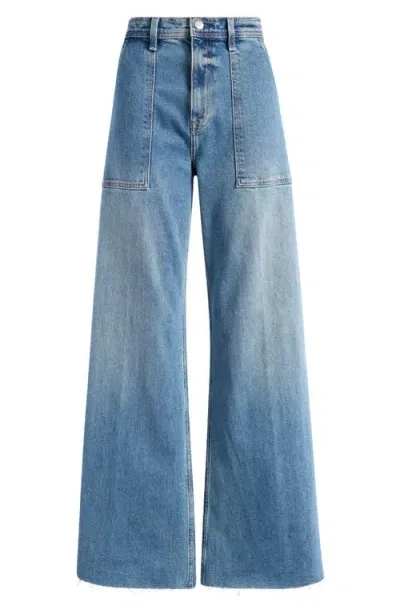 Pistola Penny High Waist Raw Hem Wide Leg Utility Jeans In Canal