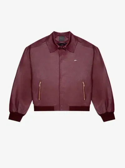 Place Of Elms Red Diamond Leather Bomber In Burgundy