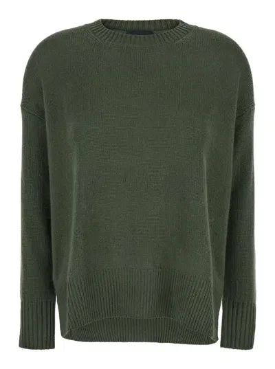 Plain Dark Green Crewneck Sweater In Cashmere Woman