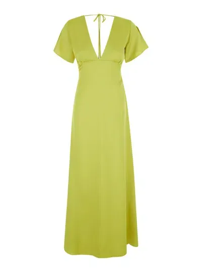 Plain Short Sleeves Long Dress In Green