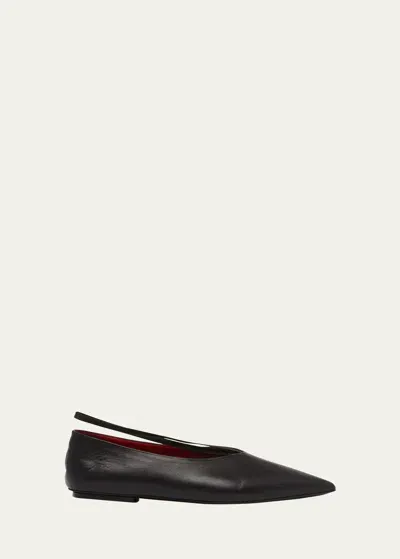 Plan C Lambskin Elastic-band Ballerina Flats In Black