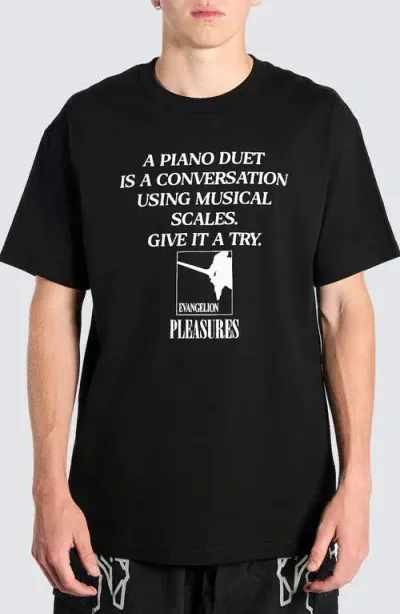 Pleasures X Neon Genesis Evangelion Piano Cotton Graphic T-shirt In Black