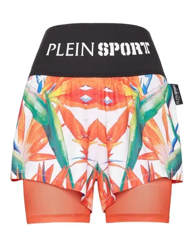 Plein Sport Floral-print Double-layered Cotton Running Shorts In Multi