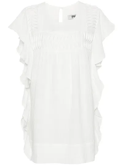 Pnk Ruffled Cotton Mini Dress In White