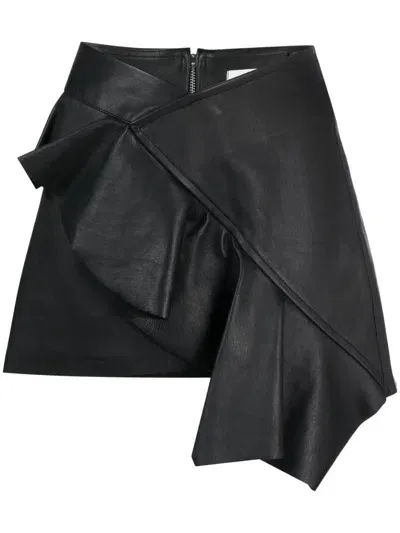 Pnk Ruffled Leather Miniskirt In Black