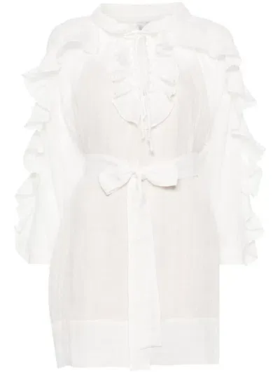 Pnk Ruffled Linen Mini Dress In White