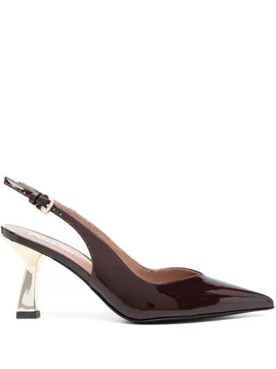 Pollini 85mm Patent Slingback Pumps In Burgundy