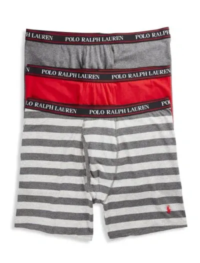 Polo Ralph Lauren 3-pk Classic Stretch Boxer Briefs In Red Charcoal Mlti