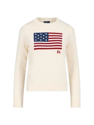 Polo Ralph Lauren American Flag Sweater  In White