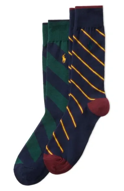 Polo Ralph Lauren Assorted 2-pack Diagonal Stripe Dress Socks In Navy