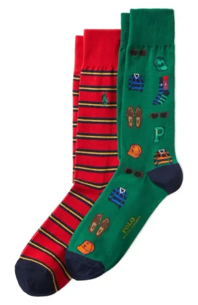 Polo Ralph Lauren Assorted 2-pack Preppy Icon Dress Socks In Green