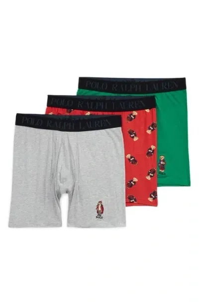 Polo Ralph Lauren Assorted 3-pack Stretch Cotton Blend Boxer Briefs In Red Bear Multi