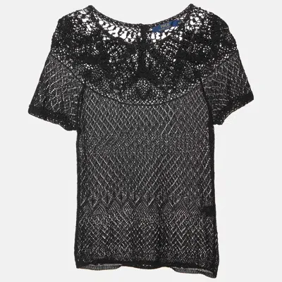 Pre-owned Polo Ralph Lauren Black Patterned Crochet Top M