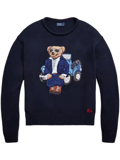 Polo Ralph Lauren Polo Bear Cotton Jumper In Dark Blue