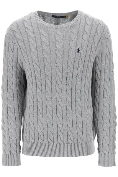 Polo Ralph Lauren Cable Knit Cotton Sweater In Gray