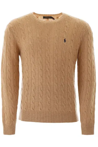 Polo Ralph Lauren Cable Knit Wool Cashmere Sweater In Brown