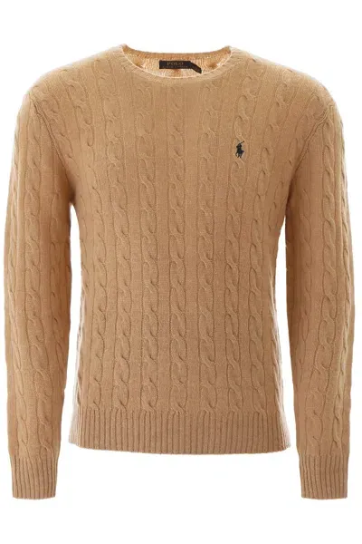 Polo Ralph Lauren Cable Knit Wool-cashmere Sweater In Beige