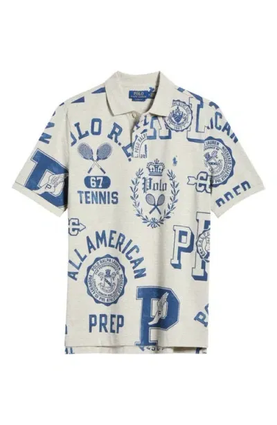 Polo Ralph Lauren Classic Fit Tennis Print Cotton Polo In Light Sport Heather