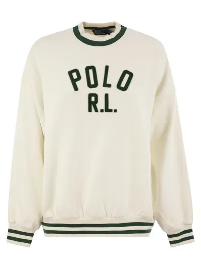 Polo Ralph Lauren Cotton Blend Sweatshirt With Logo In White/green