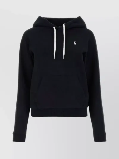 Polo Ralph Lauren Logo Embroidered Drawstring Hoodie In Black