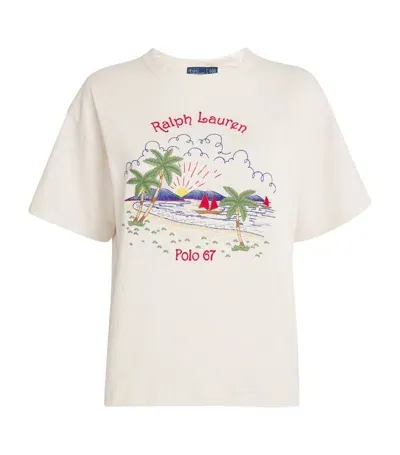 Polo Ralph Lauren Cotton-linen Embroidered Beach T-shirt In Neutro