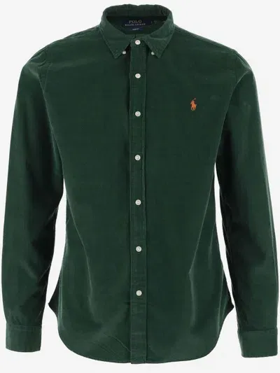 Polo Ralph Lauren Cotton Shirt With Logo In Green