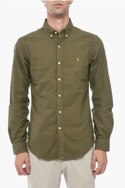 Polo Ralph Lauren Cotton Slim Fit Shirt With Button-down Collar In Green