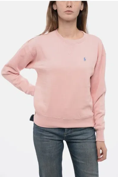 Polo Ralph Lauren Crew Neck Fleeced Cotton Sweatshirt With Embroidered Logo In Pink