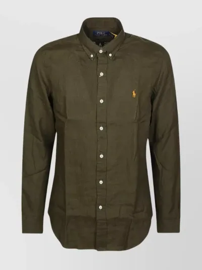 Polo Ralph Lauren Curved Hem Linen Shirt In Green