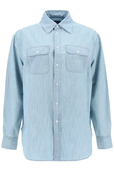 Polo Ralph Lauren Camicia In Chambray Ricamata In Blue