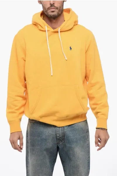 Polo Ralph Lauren Fleeced Cotton Hoodie With Embroidered Logo In Yellow