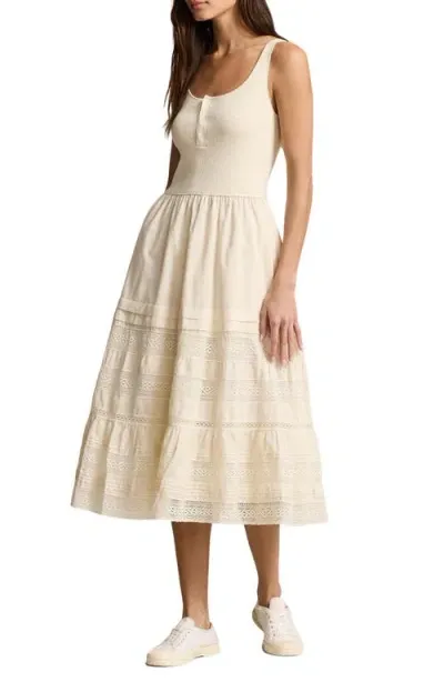 Polo Ralph Lauren Henley Midi A-line Dress In Antique Cream