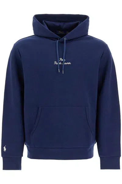 Polo Ralph Lauren Hooded Sweatshirt With Embroidered Logo Letter In Blue