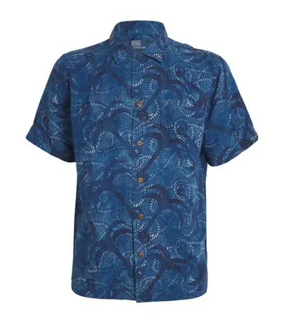 Polo Ralph Lauren Convertible-collar Printed Linen And Silk-blend Shirt In Blue