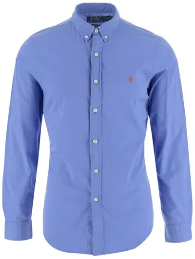 Polo Ralph Lauren Logo Embroidered Buttoned Shirt In Blue