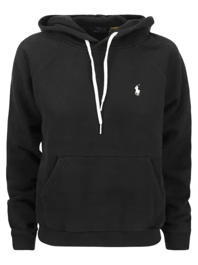 Polo Ralph Lauren Logo Embroidered Drawstring Hoodie In Black