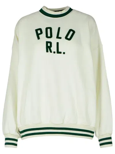 Polo Ralph Lauren Logo Fleece Crewneck Sweatshirt In White