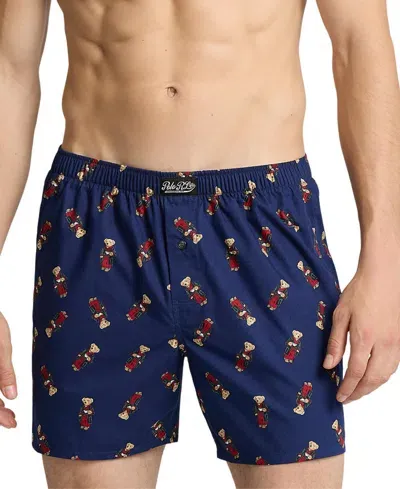 Polo Ralph Lauren Men's Polo Bear Print Woven Boxers In Fall Royal,fall Morning Robe Bear