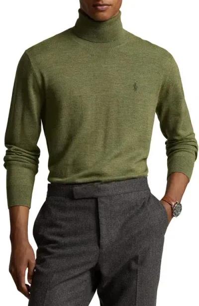 Polo Ralph Lauren Merino Wool Turtleneck Sweater In Classic Olive Heather