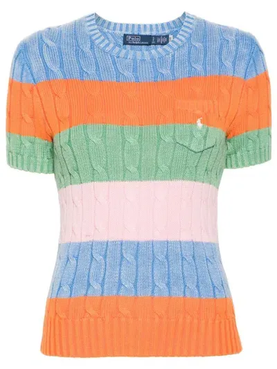 Polo Ralph Lauren Colour-block Cotton Top In Blue