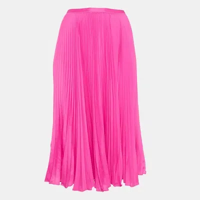 Pre-owned Polo Ralph Lauren Pink Crepe Plisse Midi Skirt S