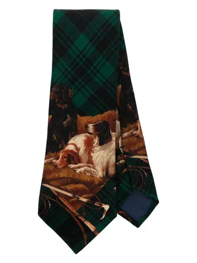 Polo Ralph Lauren Plaid Dog-print Wool Tie In Green