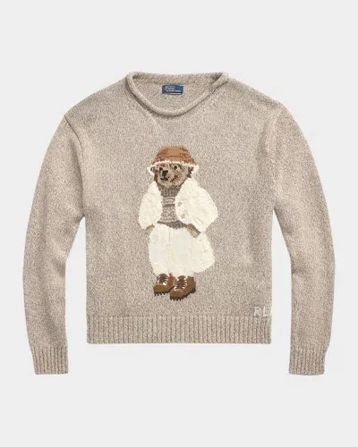 Polo Ralph Lauren Polo Bear Cotton Roll-neck Sweater In Mushroom Marl Multi