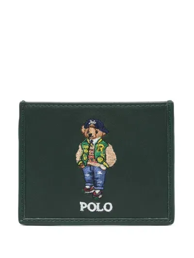 Polo Ralph Lauren Polo Bear Leather Card Holder In Green