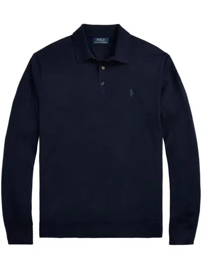 Polo Ralph Lauren Long-sleeved Wool Polo Shirt In Blue