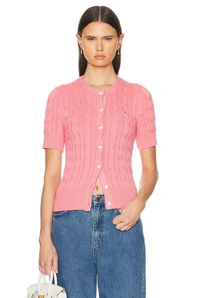 Polo Ralph Lauren Short Sleeve Cardigan In Ribbon Pink